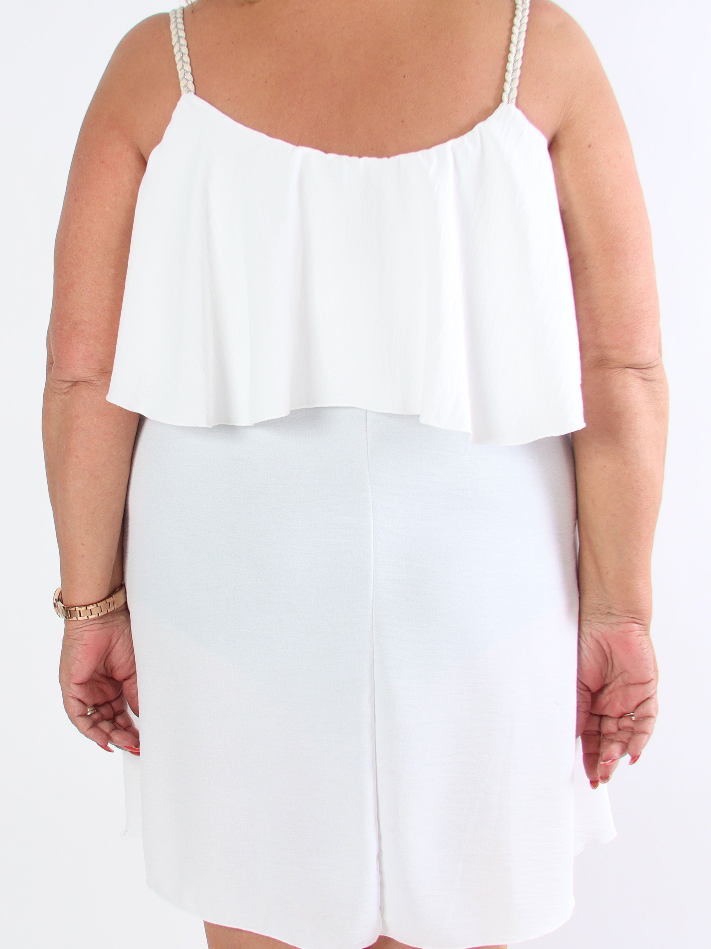 Blanca - Plus size flæsekjole med flettede stropper